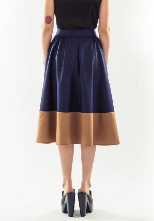 Neighbourgoods Market - Midi Panel Skirt – Navy & Tan