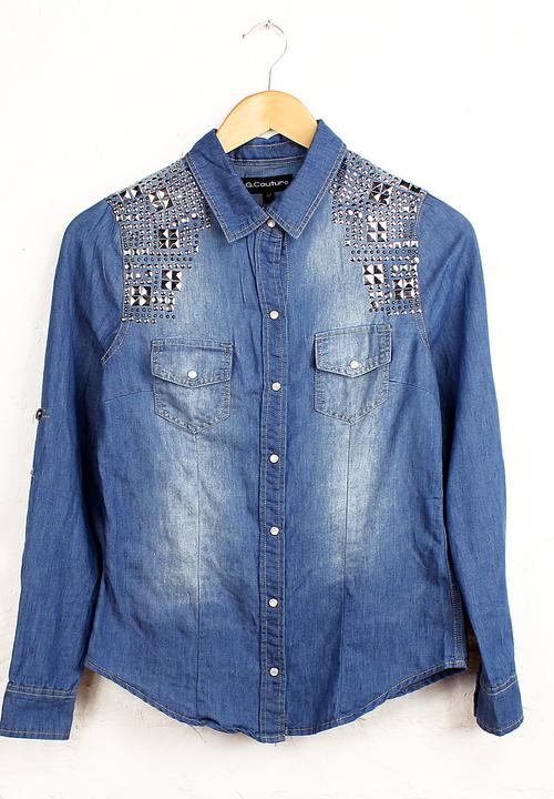 Big Blowout Sale - Shirt with Big Studs – Blue Denim