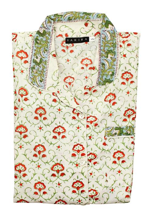Big Blowout Sale - Cotton Pyjamas – Bloom Print, Blue Cuff