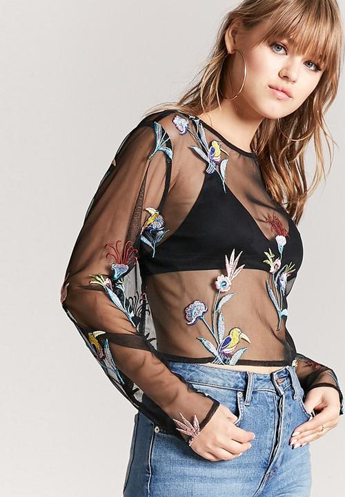 Forever21 - Sheer Embroidered Top Black
