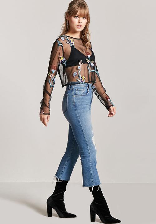 Forever21 - Sheer Embroidered Top Black