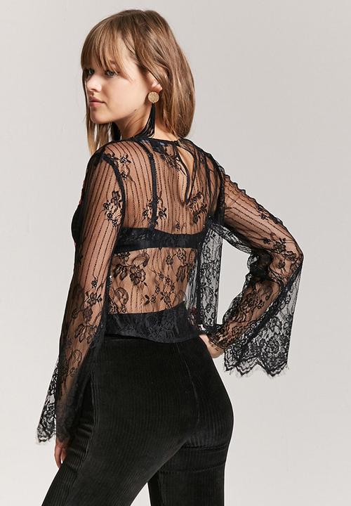 Forever21 - Embroidered Flower Top Black