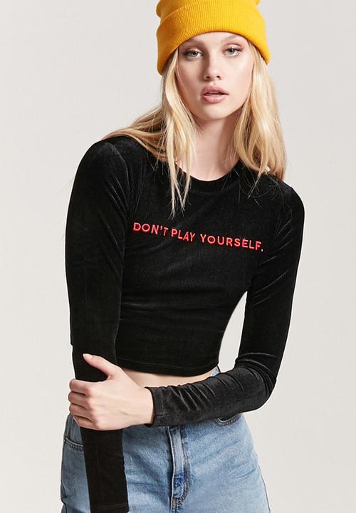 Forever21 - Long Sleeve Cropped Top Black