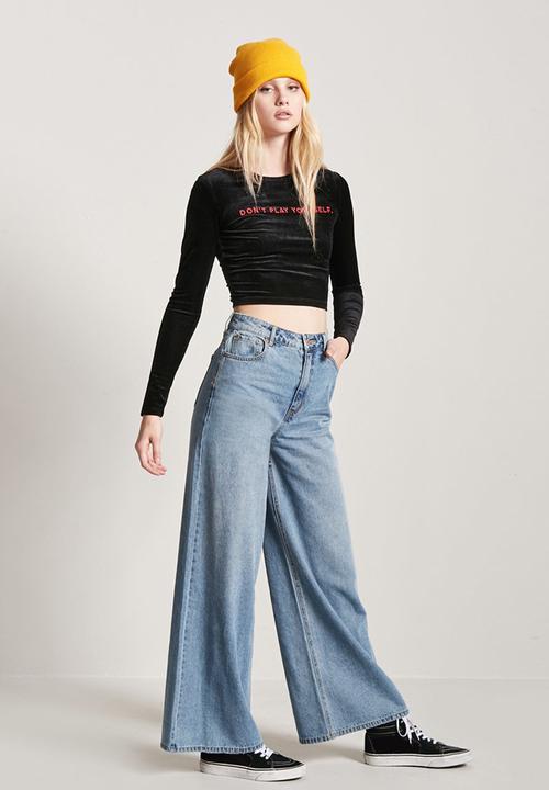 Forever21 - Long Sleeve Cropped Top Black