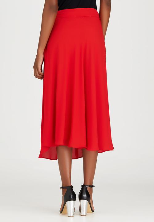 edit - Lined Flared Skirt with Self-tie Belt Red