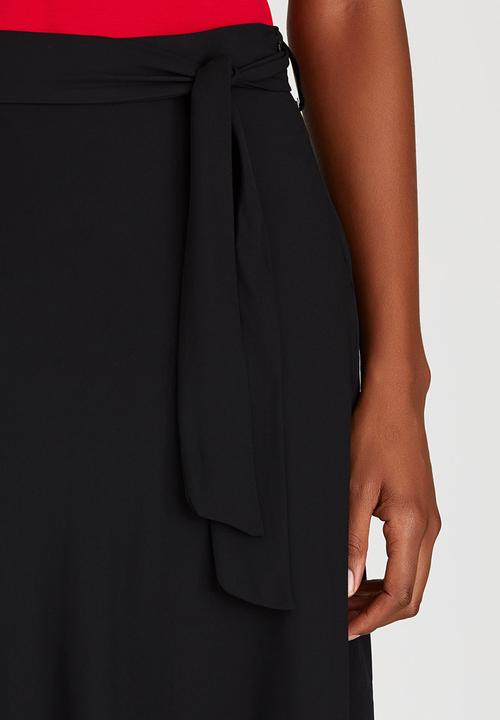 edit - Lined Flared Skirt with Self-tie Belt Black