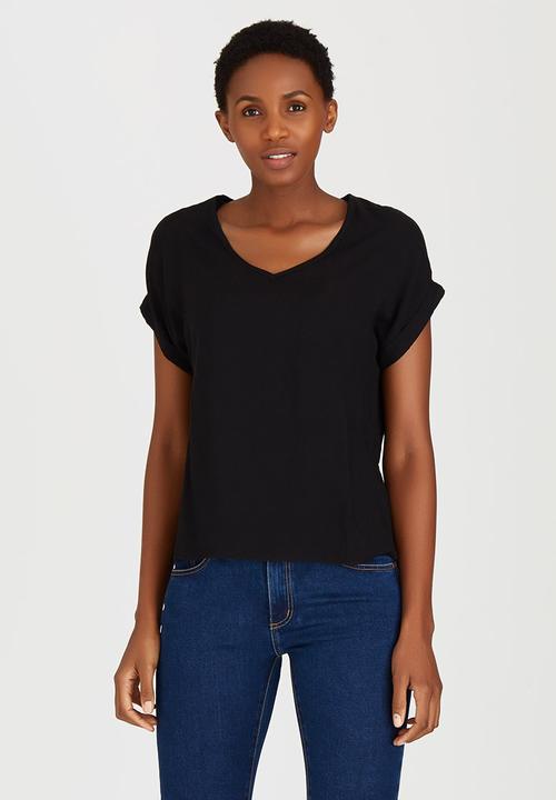 edit - Woven T-shirt with Turn-up Cuffs Black