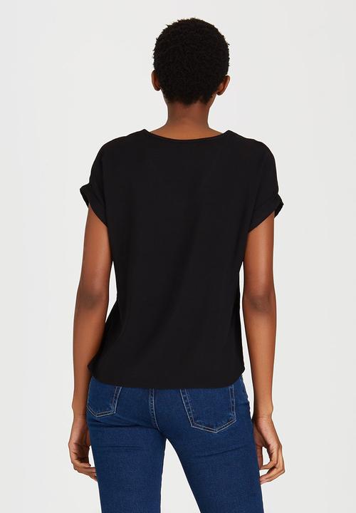 edit - Woven T-shirt with Turn-up Cuffs Black
