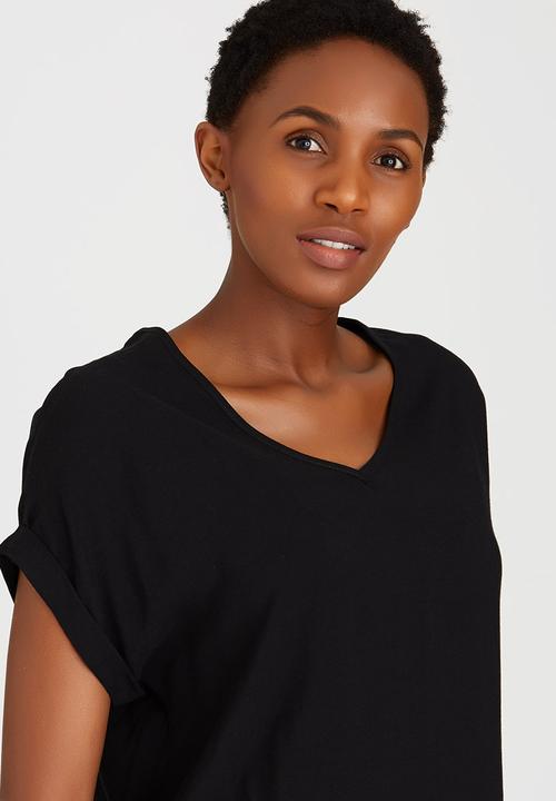 edit - Woven T-shirt with Turn-up Cuffs Black