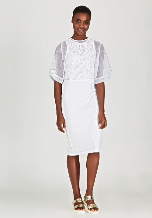 LUMIN - Printed Sheer Box Top White