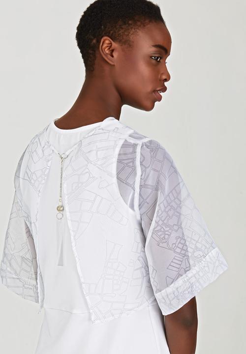 LUMIN - Printed Sheer Box Top White