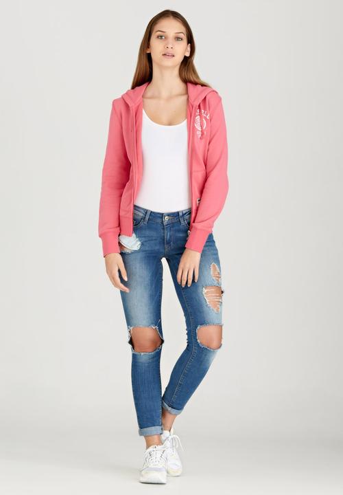 Russell Athletic - Varsity Zip Through Hoody with Rosette Print Mid Pink