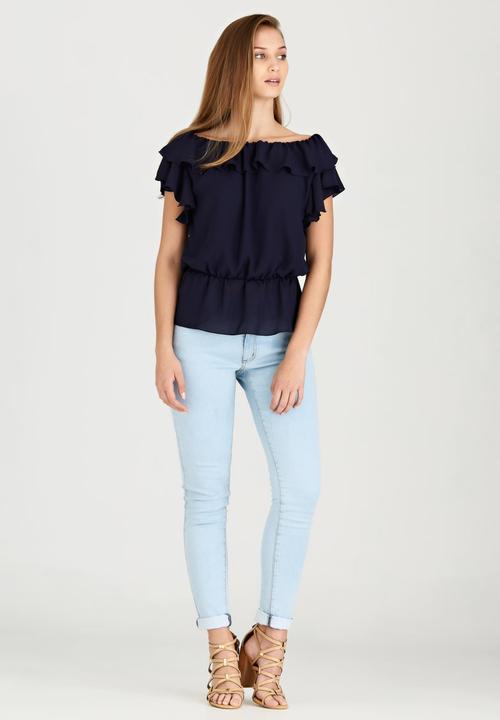 edit - Lined Double Frill Blouse Navy
