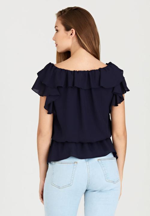 edit - Lined Double Frill Blouse Navy