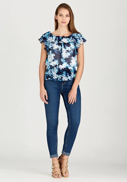 edit - Lined Double Frill Blouse Blue
