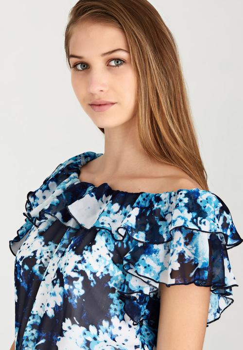 edit - Lined Double Frill Blouse Blue