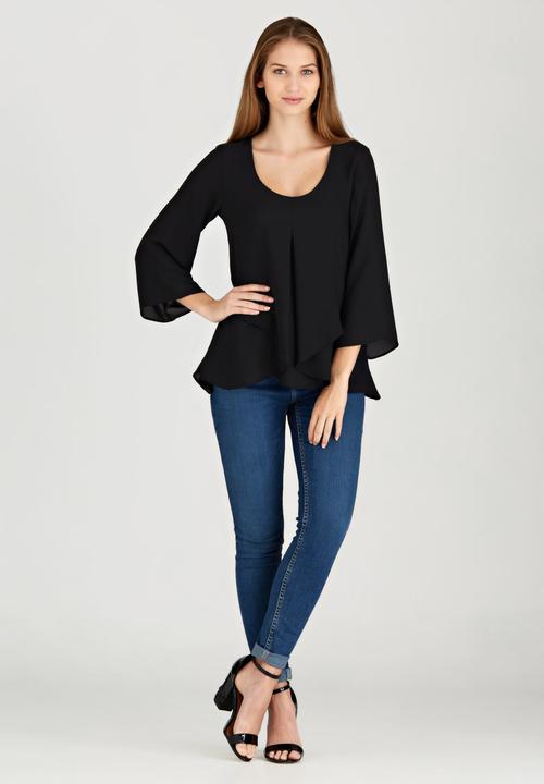 edit - Cross-over Layer Blouse Black