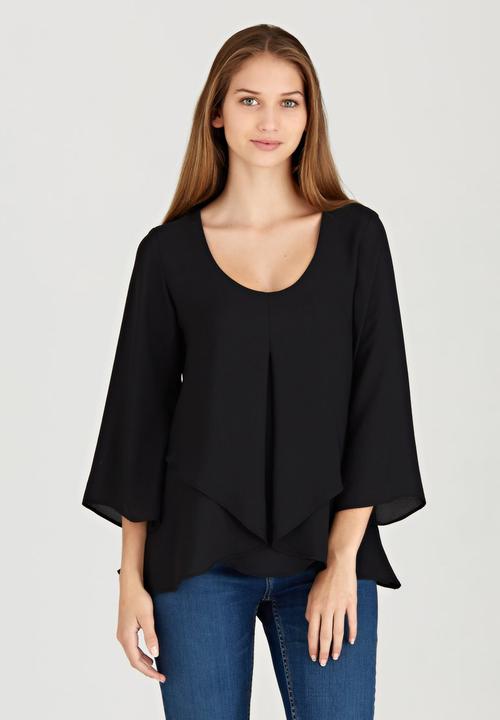edit - Cross-over Layer Blouse Black