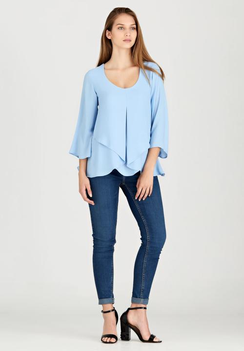 edit - Cross-over Layer Blouse Pale Blue