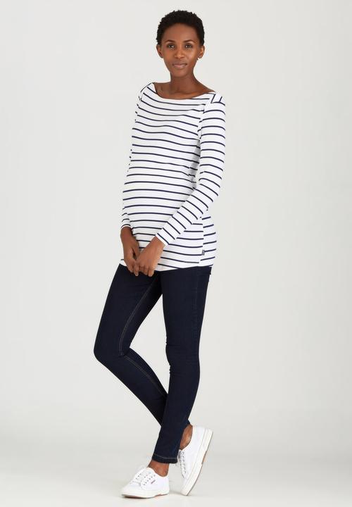 Cherry Melon - Boat-Neck top with Long Sleeves Black and White