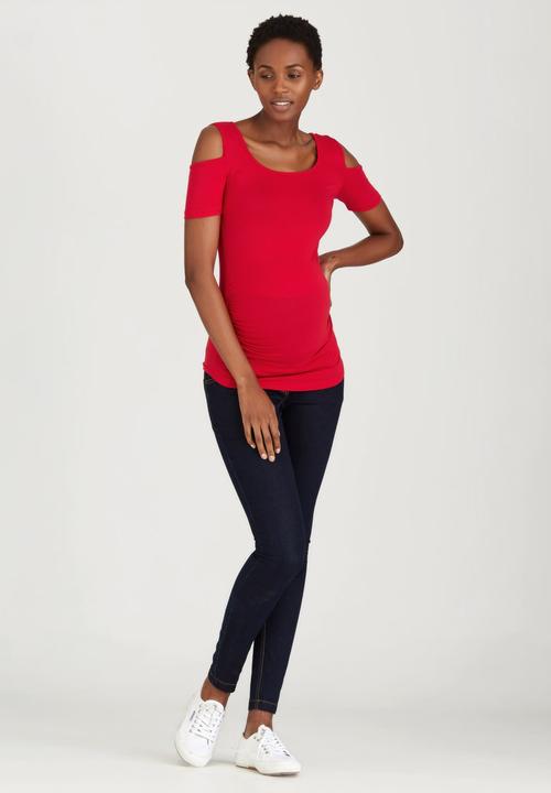 edit Maternity - Cold-Shoulder Tank Top Red