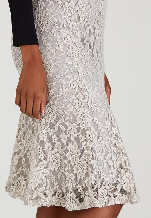 edit - Lined Lace Fit and Flare Skirt Stone