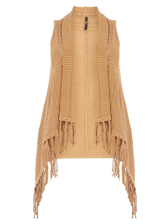 EVANS - Cable Fringed Waistcoat Camel