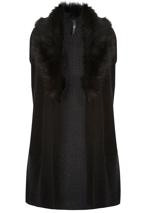 EVANS - Faux Fur Collar Waistcoat Black