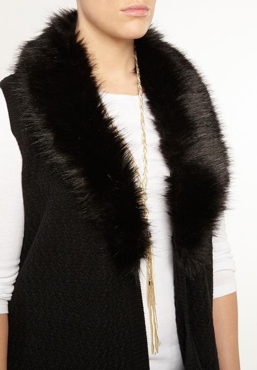 EVANS - Faux Fur Collar Waistcoat Black