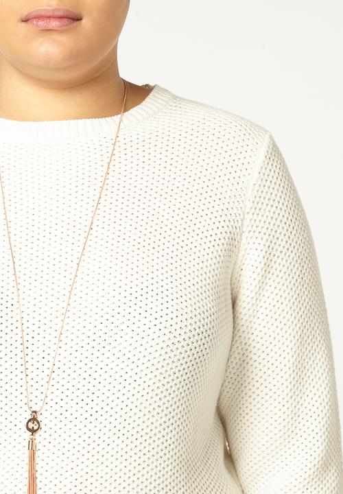 EVANS - Textured Tassel Jumper Off White