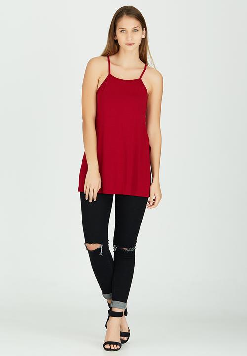 c(inch) - Longer Length Cami Dark Red