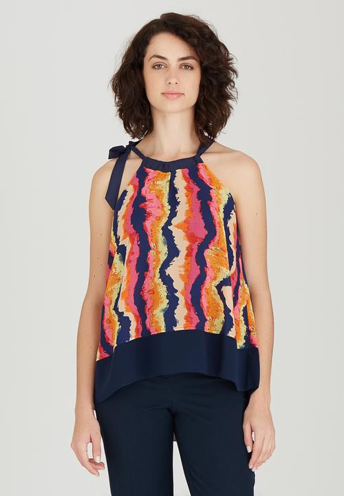Ilan - Sophia Patterned Halter Top Coral