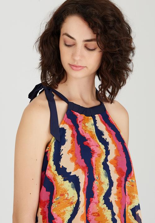 Ilan - Sophia Patterned Halter Top Coral
