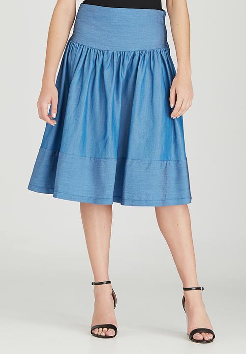 STYLE REPUBLIC - Fit and Flare Midi Skirt Pale Blue