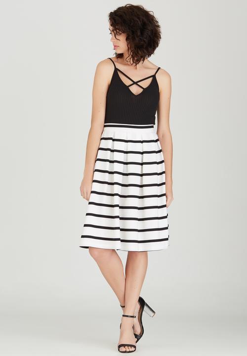 Revenge - Horizontal Striped Skirt White