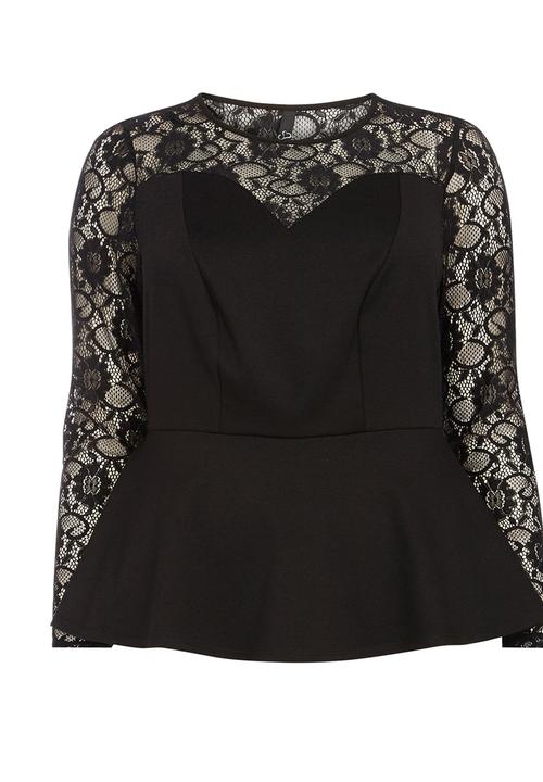 EVANS - Hourglass Fit Peplum Top Black