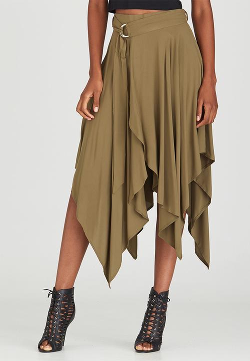 STYLE REPUBLIC - Hanky Hem Midi Skirt Dark Green