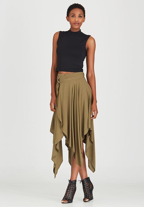 STYLE REPUBLIC - Hanky Hem Midi Skirt Dark Green