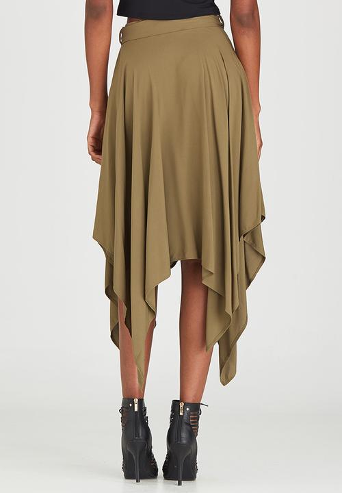 STYLE REPUBLIC - Hanky Hem Midi Skirt Dark Green