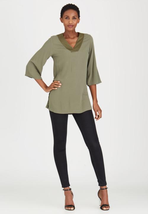 edit - V-neck Tunic Khaki Green