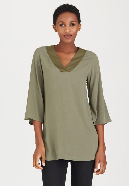 edit - V-neck Tunic Khaki Green