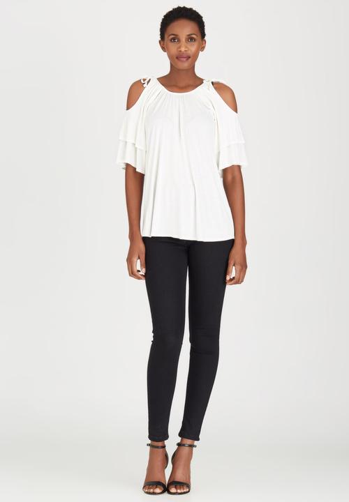 edit - Bell Cold-shoulder Top Milk