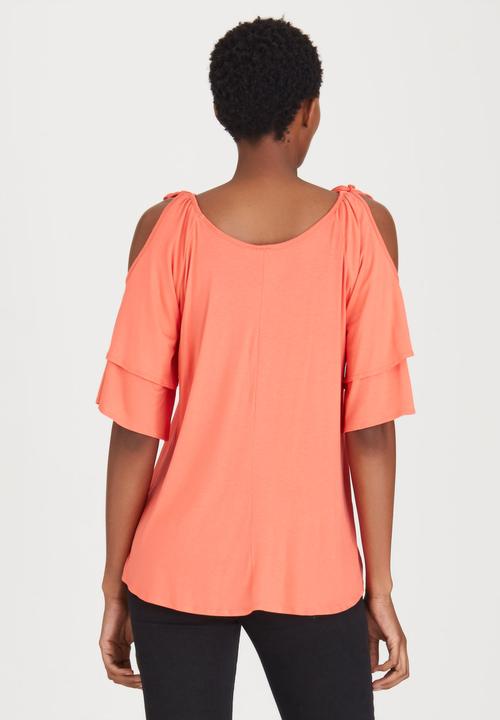 edit - Bell Cold-shoulder Top Coral