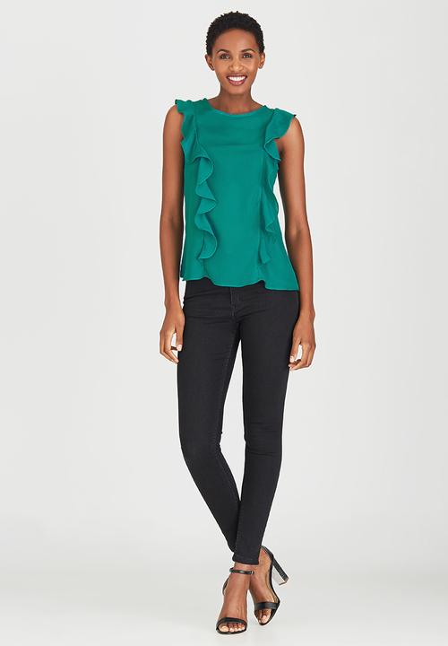 edit - Frill Front Sleeveless Blouse Green