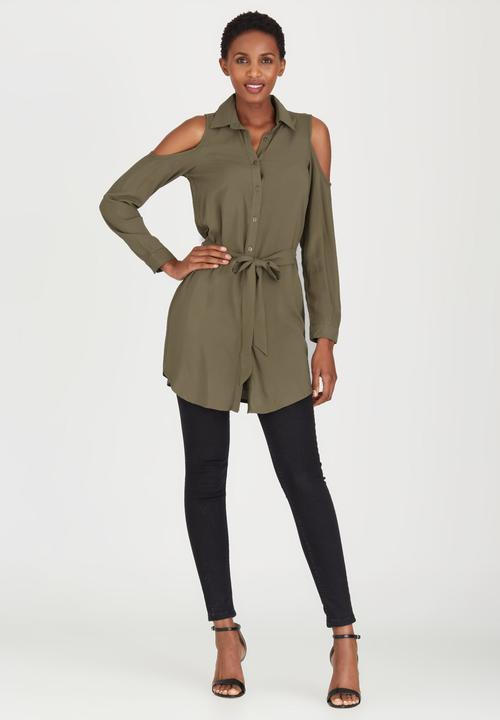 c(inch) - Cold Shoulder Shirt  Dark Green