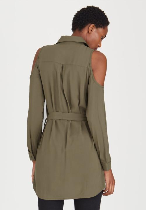 c(inch) - Cold Shoulder Shirt  Dark Green
