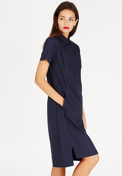 AMANDA LAIRD CHERRY - Nolwazi Linen Longline Shirt Navy
