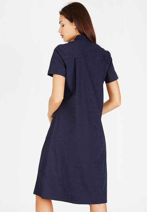 AMANDA LAIRD CHERRY - Nolwazi Linen Longline Shirt Navy