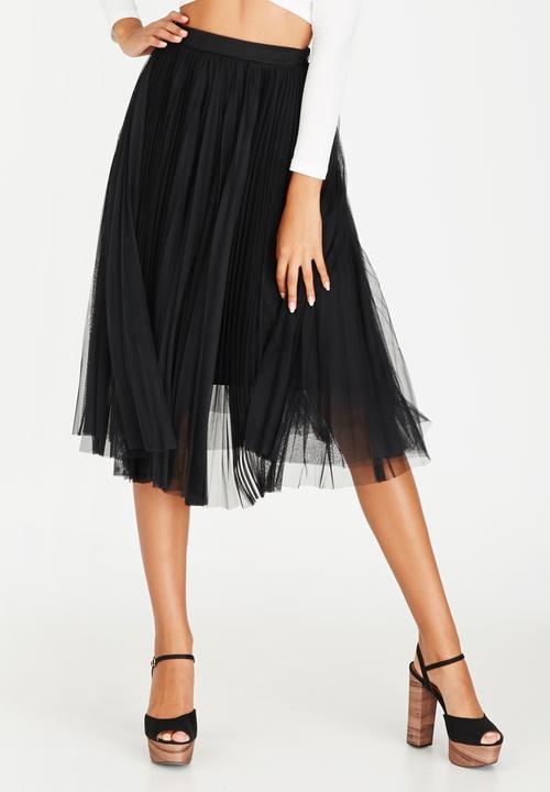 STYLE REPUBLIC - Pleated Mesh Midi Skirt Black