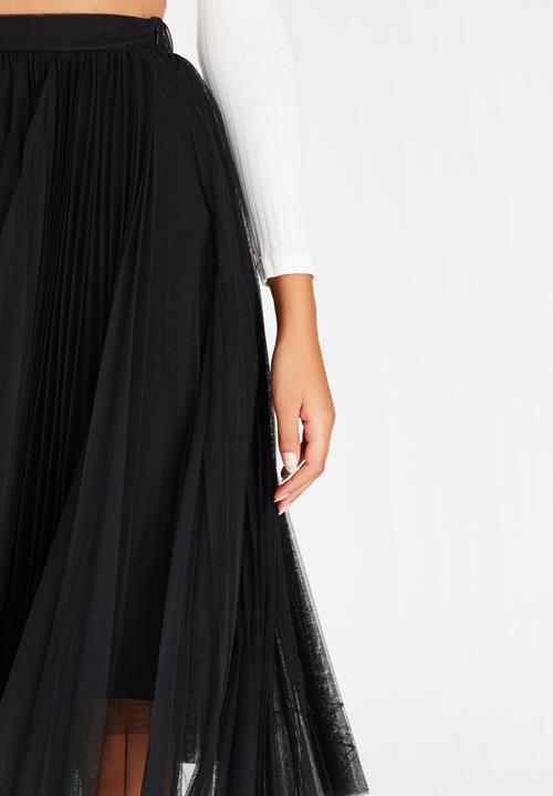 STYLE REPUBLIC - Pleated Mesh Midi Skirt Black